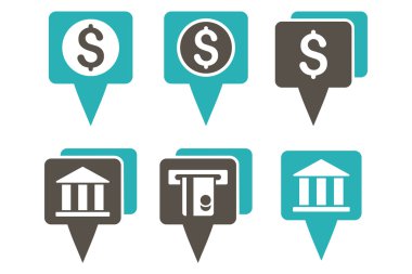 Banka harita işaretçiler düz vektör simgeler