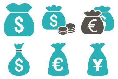 Para çantası düz vektör simgeler