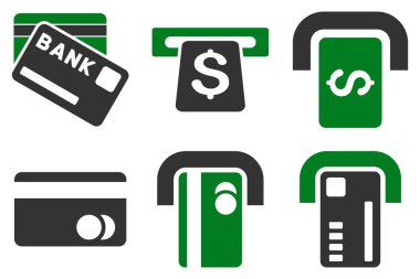 Banka Atm düz vektör simgeler