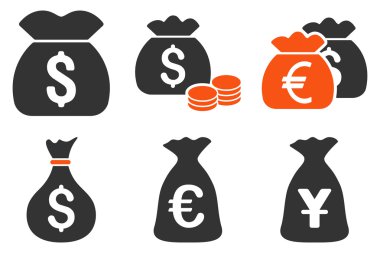 Para çantası düz vektör simgeler