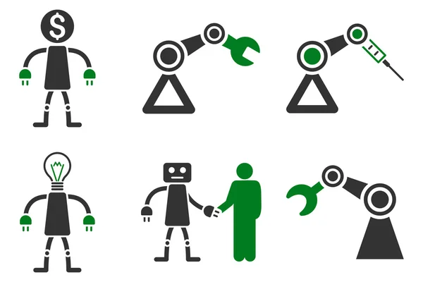 Ícones de vetor plano de robô — Vetor de Stock