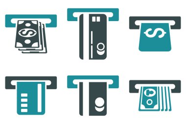 ATM banka Fişleri Paraya Çevirme düz vektör simgeler
