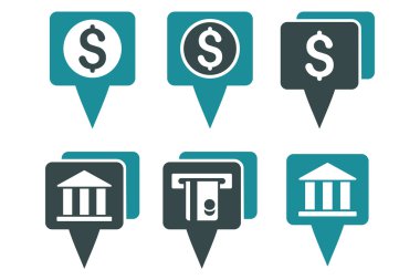 Banka harita işaretçiler düz vektör simgeler