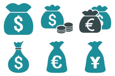 Para çantası düz vektör simgeler