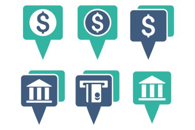 Banka harita işaretçiler düz vektör simgeler