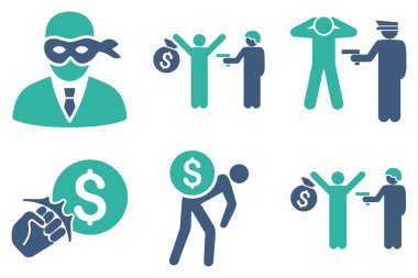 Hırsız tutuklama düz vektör simgeler