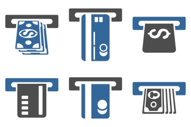 ATM banka Fişleri Paraya Çevirme düz vektör simgeler