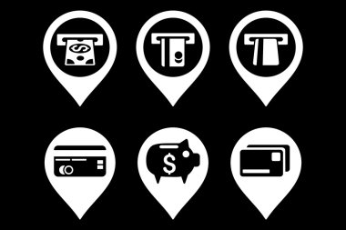 Banka ATM işaretçi düz vektör simgeler