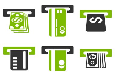 ATM banka Fişleri Paraya Çevirme düz vektör simgeler