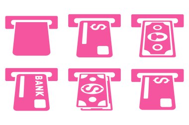 Banka Atm düz vektör simgeler