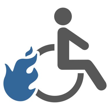 Engelli kişi düz vektör simgesi ateş