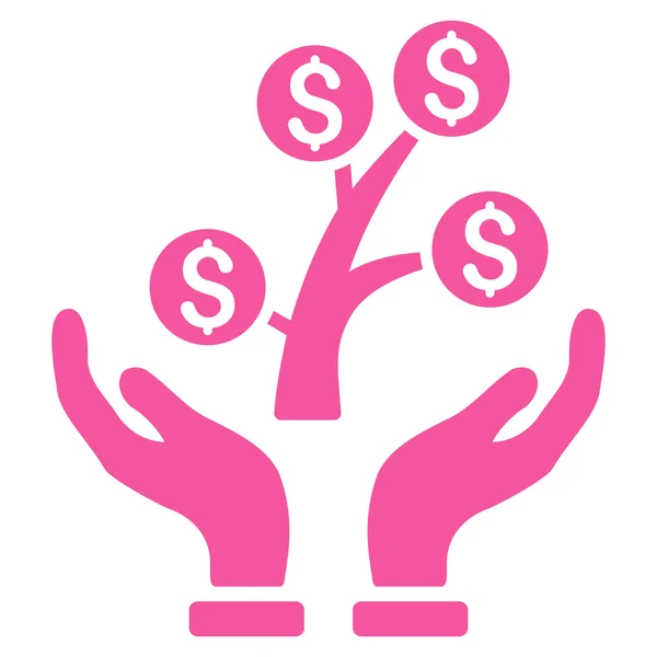 Pieniądze drzewo Pielęgnacja rąk płaskie wektor ikona — Wektor stockowy