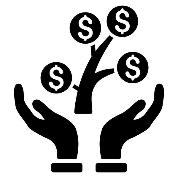 Знак вектора плоских рук по уходу за денежными деревьями — стоковый вектор