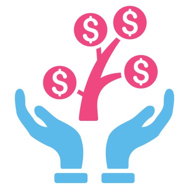 Para ağacı Bakımı el düz vektör simgesi