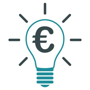 Euro fikir ampul düz vektör simgesi