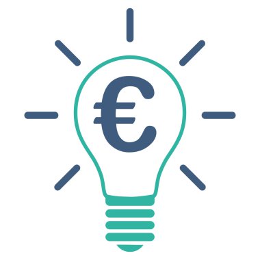 Euro fikir ampul düz vektör simgesi