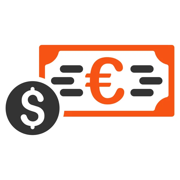 Εικονίδιο επίπεδη διάνυσμα δολαρίου και ευρώ σε μετρητά — Διανυσματικό Αρχείο