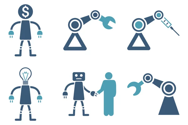 Ícones de vetor plano de robô — Vetor de Stock