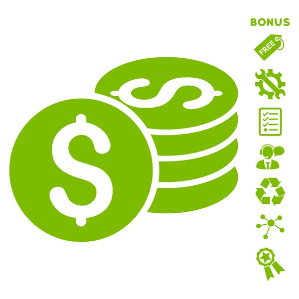 Dollar munt stapel platte Glyph pictogram met Bonus — Stockfoto