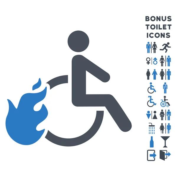 Opalanych osoba niepełnosprawna płaskie glifów ikona i Bonus — Zdjęcie stockowe