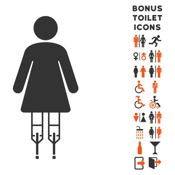Kadın koltuk değneği düz glif simgesi ve Bonus — Stok fotoğraf