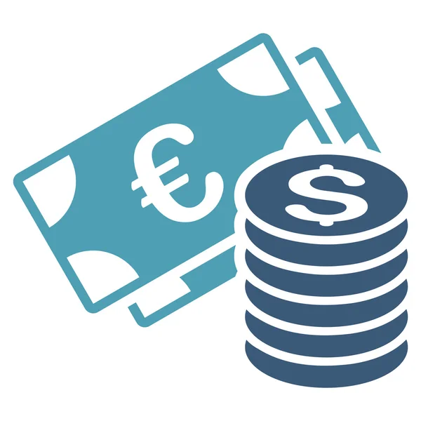 Euro and Dollar Cash Flat Vector Icon — Stock Vector