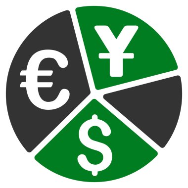 Para birimi pasta grafiği düz vektör simgesi