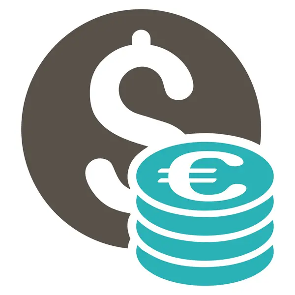 Dollár és az Euro-érmék lapos Vector Icon — Stock Vector