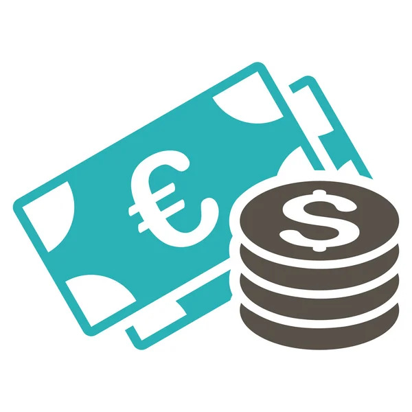 Pictogram van de dollar en Euro Cash platte Vector — Stockvector