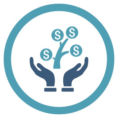 Para ağacı Bakımı el yuvarlak vektör simgesi