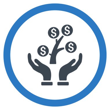 Para ağacı Bakımı el düz yuvarlak vektör simgesi