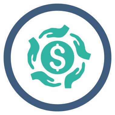 Para bakım el düz yuvarlak vektör simgesi