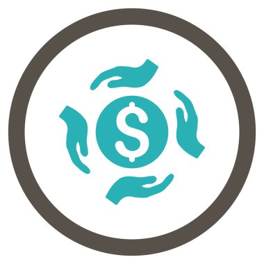 Para bakım el düz yuvarlak vektör simgesi