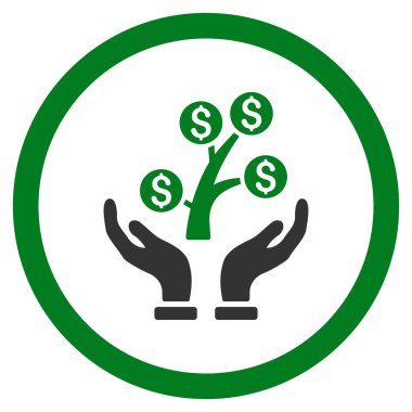 Para ağacı Bakımı el yuvarlak vektör simgesi