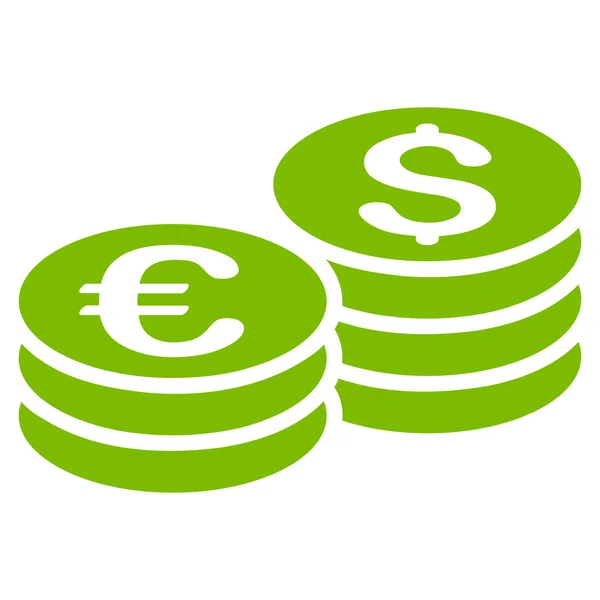 Dollar and Euro Coin Stacks Flat Vector Icon — Stock Vector