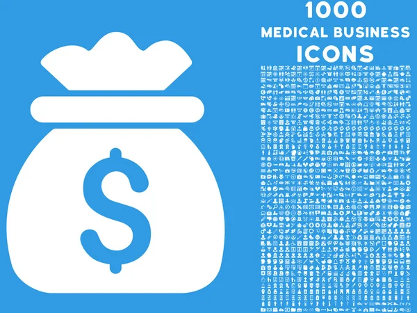 Значок "Мешок денег" с 1000 иконами медицинского бизнеса — стоковый вектор