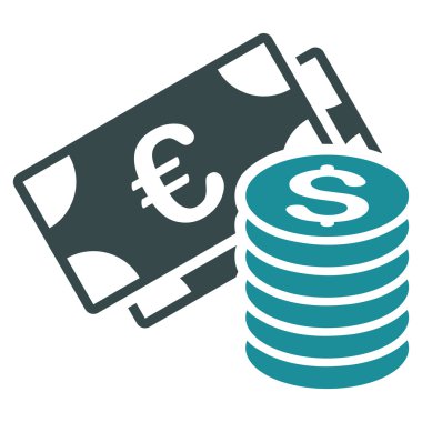 Euro ve dolar nakit düz vektör simgesi