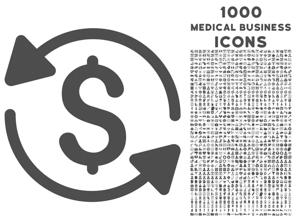 Знак оборота денег с 1000 иконами медицинского бизнеса — стоковый вектор