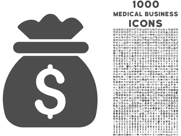 Значок "Мешок денег" с 1000 иконами медицинского бизнеса — стоковый вектор
