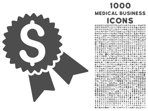 Икона денежной премии с 1000 иконами медицинского бизнеса — стоковый вектор