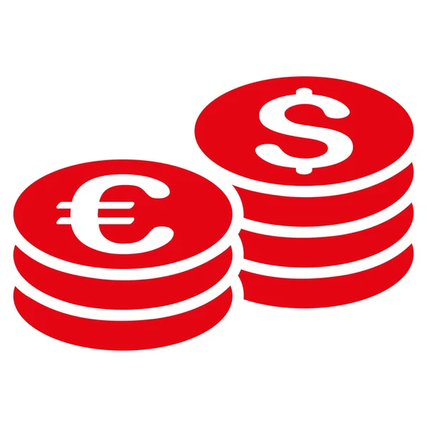 Dolar e Euro Moeda Pilhas Flat Vector Ícone — Vetor de Stock