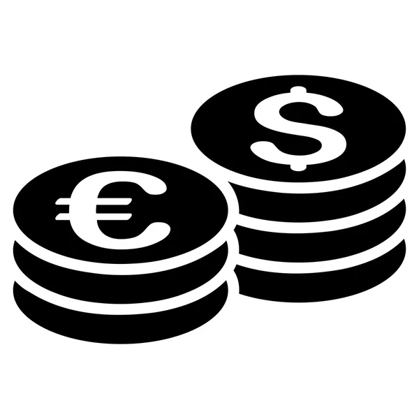 Dolar i Euro moneta stosy płaskie Vector Icon — Wektor stockowy