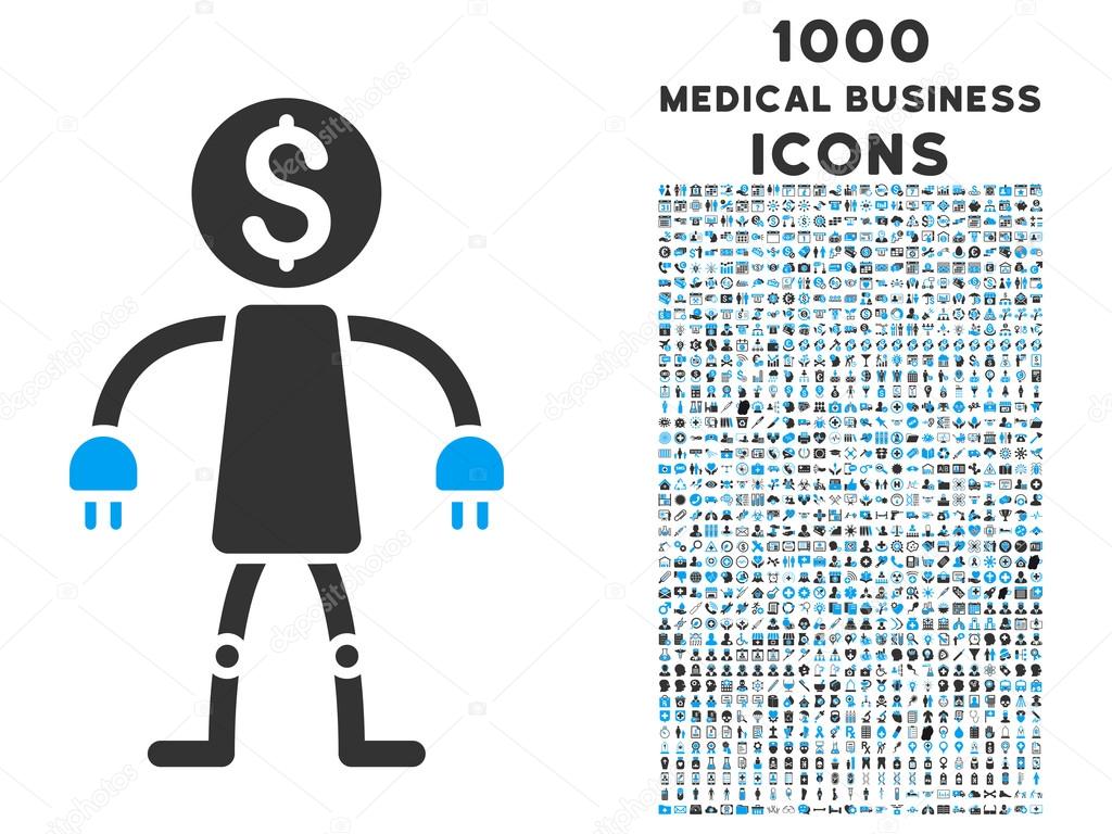 Bank Robot Icon with 1000 Medical Business Icons