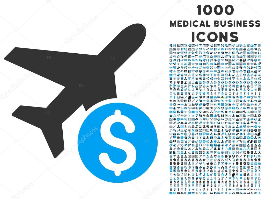 Airplane Price Icon with 1000 Medical Business Icons