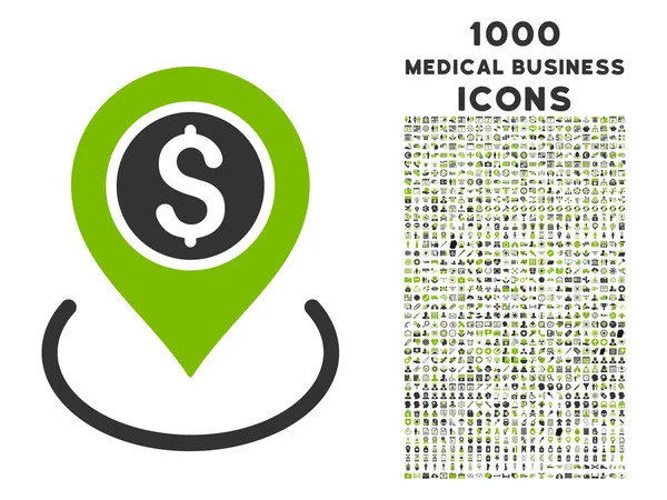 Bank Place Icon with 1000 Medical Business Icons — Stock Vector