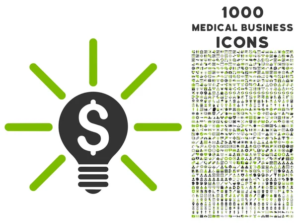 Geschäftsidee Glühbirnen-Symbol mit 1000 medizinischen Business-Ikonen — Stockvektor