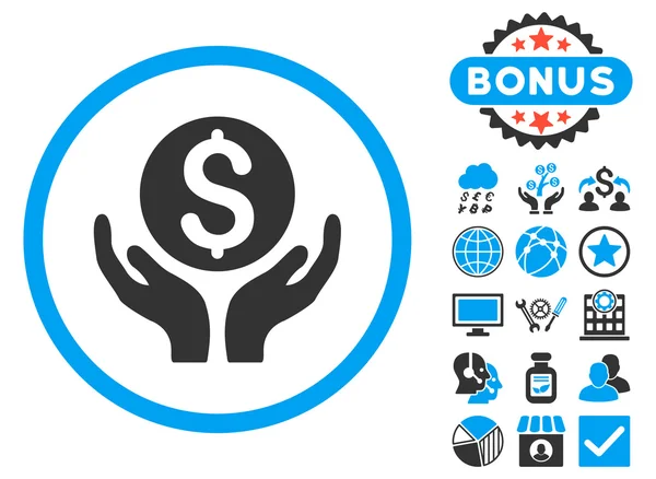 Pieniądze opieki ręce płaskie wektor ikona z Bonus — Wektor stockowy