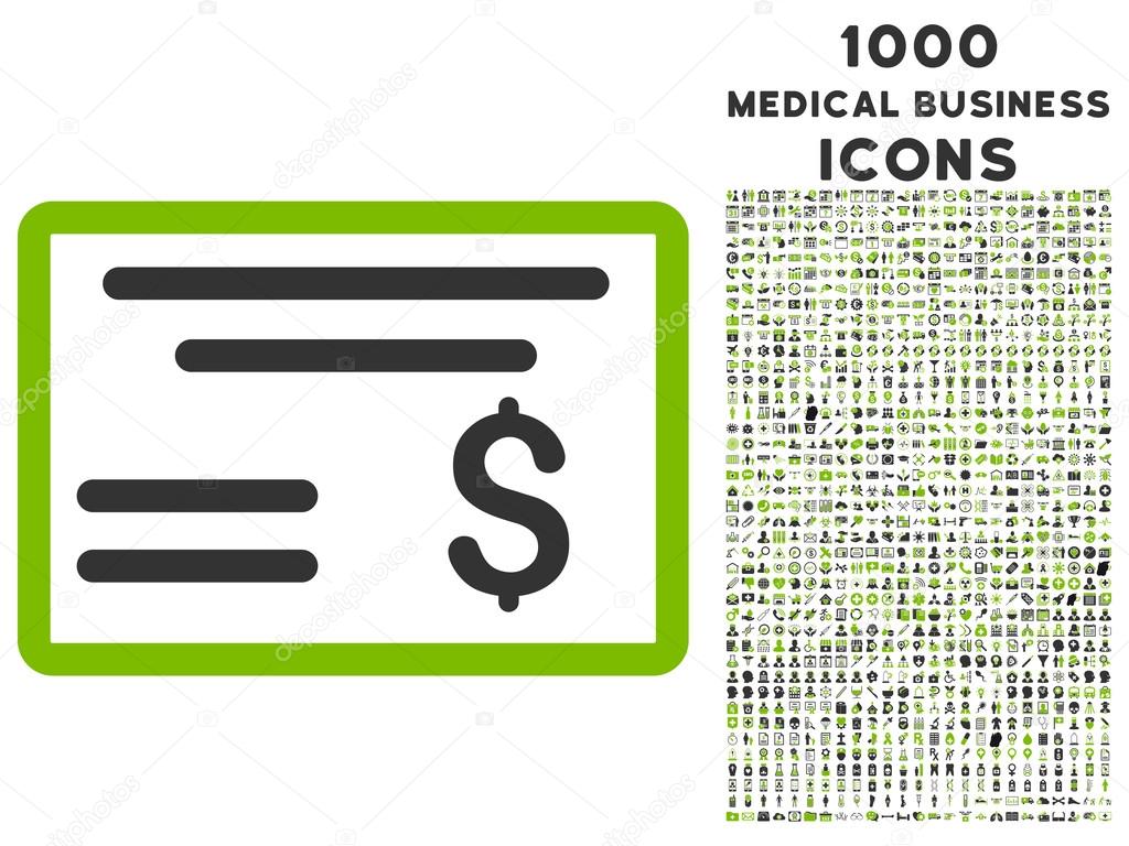 Dollar Cheque Icon with 1000 Medical Business Icons