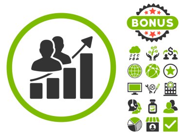 Bonus ile seyirci büyüme grafik düz vektör simgesi
