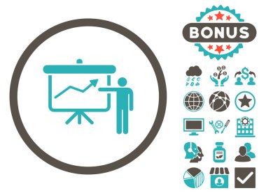 Bonus ile proje sunum düz vektör simgesi